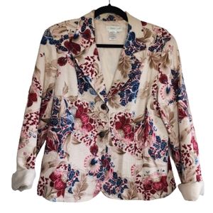 Coldwater Creek cream floral blazer suit jacket Women's size medium